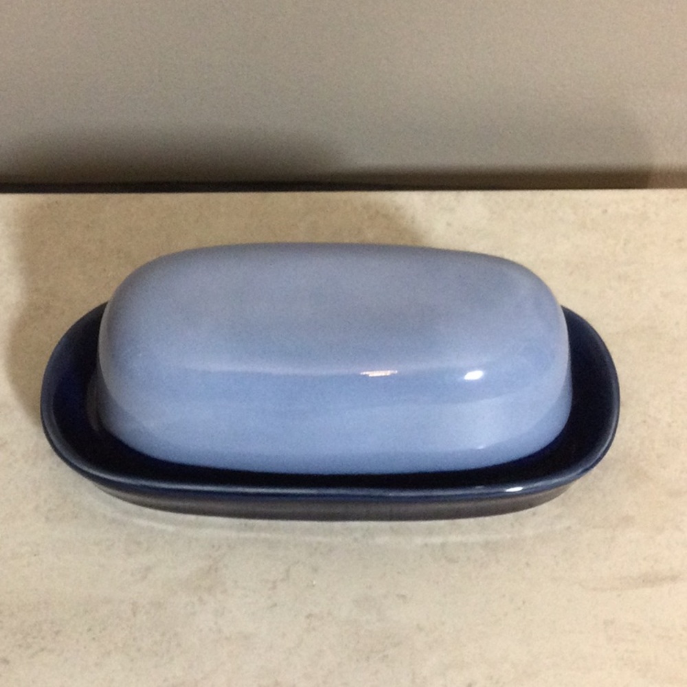NWT Sango Nova Blue Ceramic Butter Dish with Lid